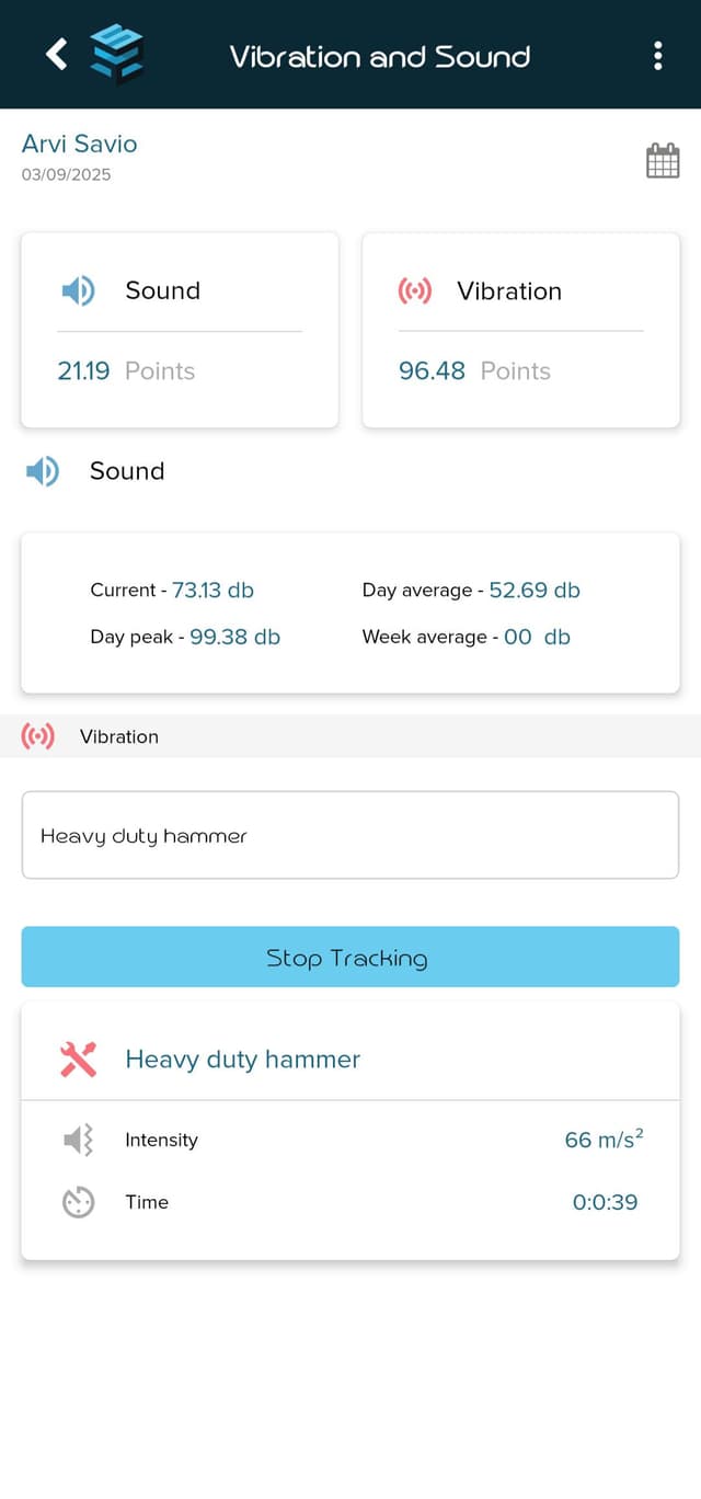 Phone showing decibel and vibration alerts